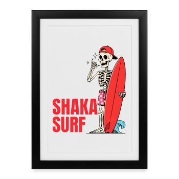 Shaka Surf Skeleton Surf Surfeur d’été - Affiche encadrée (27 × 37 cm) - noir - Devant