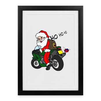 Christmas Santa on motorbike with gifts - Framed poster (27 × 37 cm) - black - Front