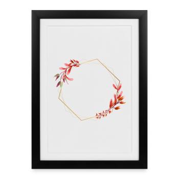 Golden hexagon with red and orange flowers - Framed poster (27 × 37 cm) - black - Front