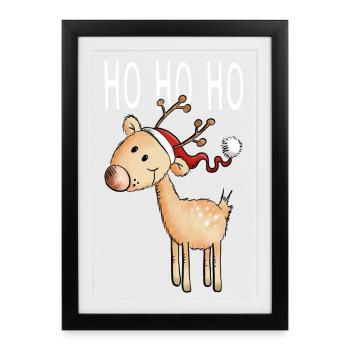 Ho Ho Ho kleines Rentier - Weihnachten - Comic - Gerahmtes Poster (27 × 37 cm) - Schwarz - Vorne