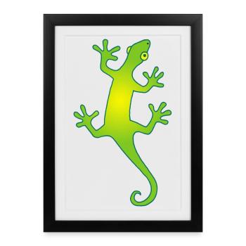 lézard manga vert et jaune - Affiche encadrée (27 × 37 cm) - noir - Devant