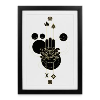 Main Hamsa dorée lotus éthéré - Affiche encadrée (27 × 37 cm) - noir - Devant