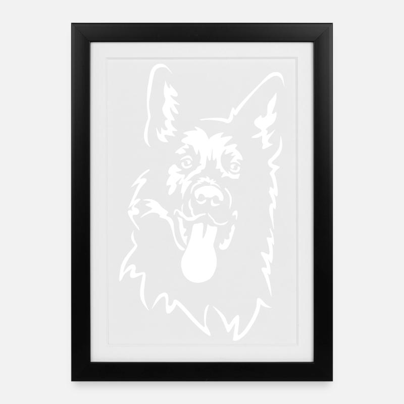 German Shepherd Head "Black Edition" - Framed poster (27 × 37 cm) - black