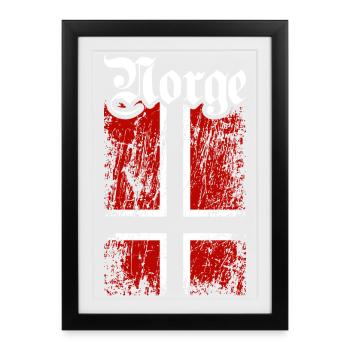 Norge | Norvège avec drapeau norvégien - Affiche encadrée (27 × 37 cm) - noir - Devant