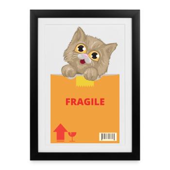 Curious Kitten on Fragile Package - Framed poster (27 × 37 cm) - black - Front