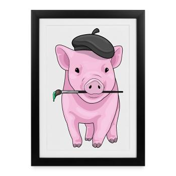 Pig Painter Brush Painting - Framed poster (27 × 37 cm) - black - Front