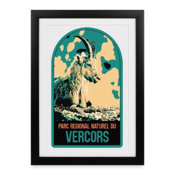 Illustration d'un Bouquetin dans Parc du Vercors - Affiche encadrée (27 × 37 cm) - noir - Devant