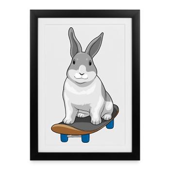 Rabbit Skater Skateboard - Affiche encadrée (27 × 37 cm) - noir - Devant