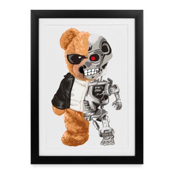 Bear Robo Hybride Moitié Ours Moitié Robot Cyborg Teddy - Affiche encadrée (27 × 37 cm) - noir - Devant