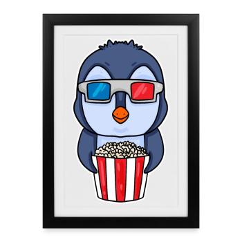 Popcorn Cinema Penguin - Affiche encadrée (27 × 37 cm) - noir - Devant