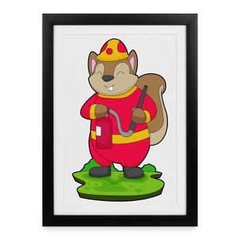 Pompier Squirrel Extincteur Brigade - Affiche encadrée (27 × 37 cm) - noir - Devant
