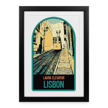 Écusson Funiculaire Lavra, Lisbonne Portugal - Affiche encadrée (27 × 37 cm) - noir - Devant