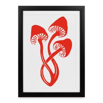 Trio de champignons rouges - Affiche encadrée (27 × 37 cm) - noir - Devant
