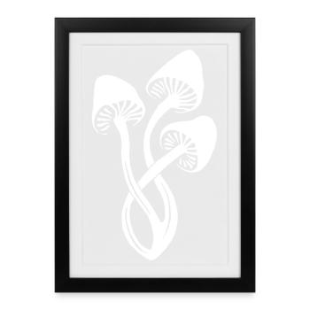 Trio de champignons blancs - Affiche encadrée (27 × 37 cm) - noir - Devant