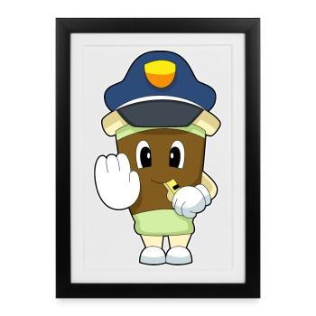 Café Policier Sifflet Police - Affiche encadrée (27 × 37 cm) - noir - Devant