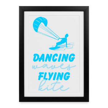 Cadeau de cerf-volant Wavesurf Dancing Waves - Affiche encadrée (27 × 37 cm) - noir - Devant