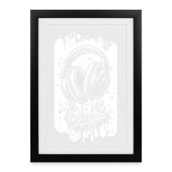 Comic Kopfhörer mit Tropfen - Gerahmtes Poster (27 × 37 cm) - Schwarz - Vorne