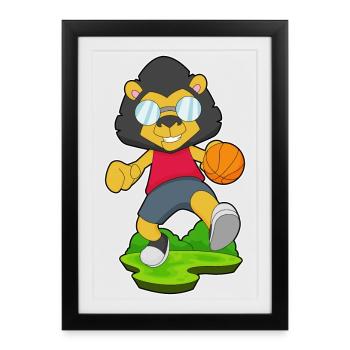 Lion Basket-ball Joueur De Basket-ball - Affiche encadrée (27 × 37 cm) - noir - Devant