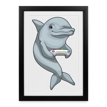 Delfin Gamer Controller - Gerahmtes Poster (27 × 37 cm) - Schwarz - Vorne