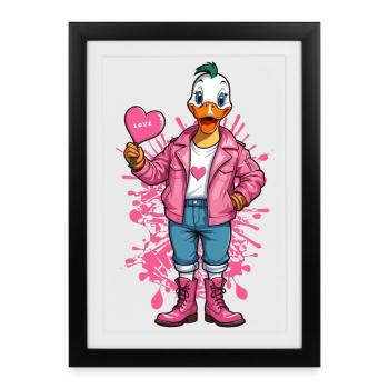 Canard punk avec coeur - Affiche encadrée (27 × 37 cm) - noir - Devant
