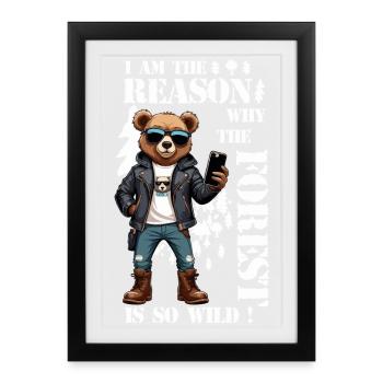 Ours brun cool - Affiche encadrée (27 × 37 cm) - noir - Devant