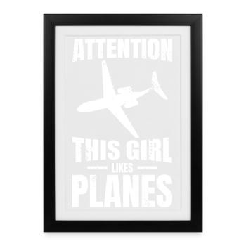 Cette fille aime les avions - Affiche encadrée (27 × 37 cm) - noir - Devant