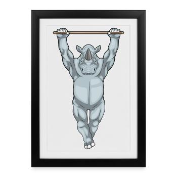 Rhino Bodybuilder Pull-Ups Bodybuilding - Framed poster (27 × 37 cm) - black - Front