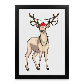 Reindeer Christmas Fairy Lights - Framed poster (27 × 37 cm) - black - Front