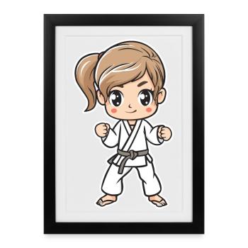 Karaté Fille Bande Dessinée - Affiche encadrée (27 × 37 cm) - noir - Devant