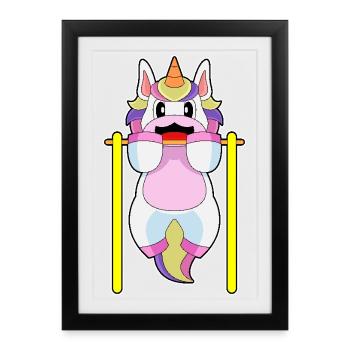 Licorne Bodybuilder Tractions Musculation - Affiche encadrée (27 × 37 cm) - noir - Devant