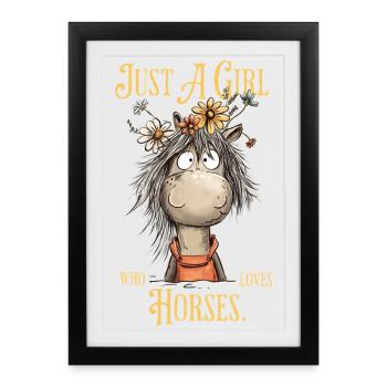 Juste une fille qui aime les chevaux Horse Girl - Affiche encadrée (27 × 37 cm) - noir - Devant