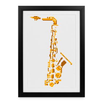 Saxophone Pixel Art - Framed poster (27 × 37 cm) - black - Front