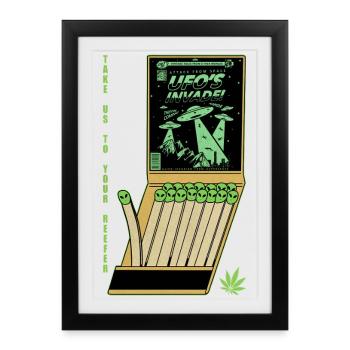 OVNI Invasion Vintage Affiche Design - Affiche encadrée (27 × 37 cm) - noir - Devant