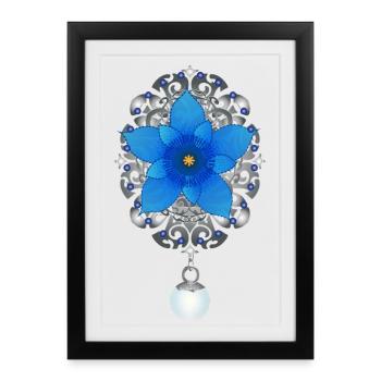 Elégante broche à motif fleur de gentiane bleue - Affiche encadrée (27 × 37 cm) - noir - Devant