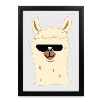 Lama mit Sonnenbrille - Gerahmtes Poster (27 × 37 cm) - Schwarz - Vorne