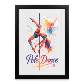 Pole Dance Pole Dancer Aquarelle Couleur Cadeau - Affiche encadrée (27 × 37 cm) - noir - Devant