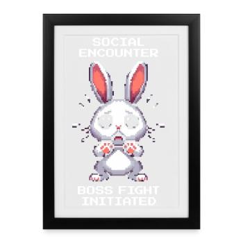 Soziale Begegnung: Bosskampf | Introvertiert Humor - Affiche encadrée (27 × 37 cm) - noir - Devant