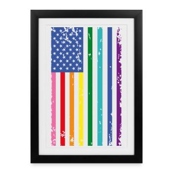 Rainbow USA Flag - Framed poster (27 × 37 cm) - black - Front