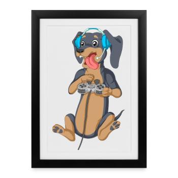 T-shirt Dachshund Gamer - Affiche encadrée (27 × 37 cm) - noir - Devant