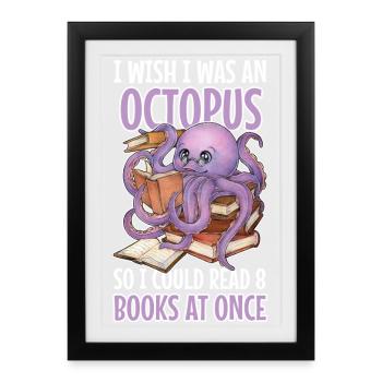 Reading Octopus in Stack of Books Book Gift - Framed poster (27 × 37 cm) - black - Front