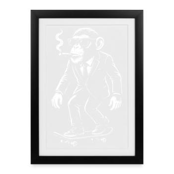 Funny chimp in suit on Skateboard - Framed poster (27 × 37 cm) - black - Front