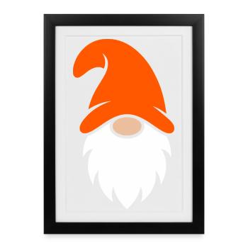 Nain de jardin au chapeau orange - Affiche encadrée (27 × 37 cm) - noir - Devant