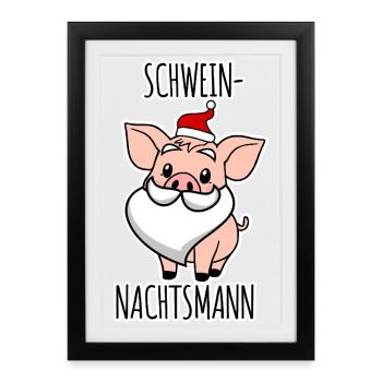 Pig Night Claus - Noël des animaux ! - Affiche encadrée (27 × 37 cm) - noir - Devant