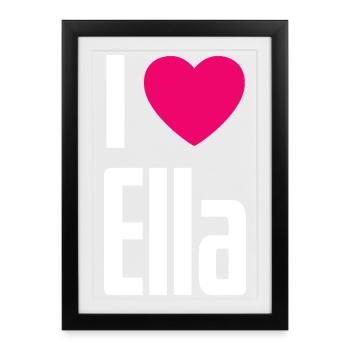 J’adore Ella Pink Heart J’aime Ella - Affiche encadrée (27 × 37 cm) - noir - Devant
