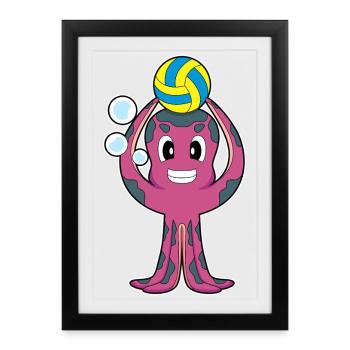 Joueur de volley-ball pieuvre Sport de volley-ball - Affiche encadrée (27 × 37 cm) - noir - Devant