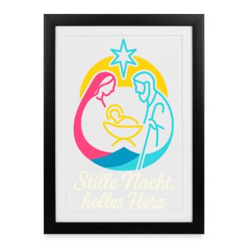 Scène de la Crèche de la Nuit Silencieuse, motif de Noël lumineux - Affiche encadrée (27 × 37 cm) - noir - Devant