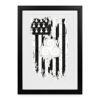 Brittany Breton Flag Gwenn ha Du Grunge - Framed poster (27 × 37 cm) - black - Front