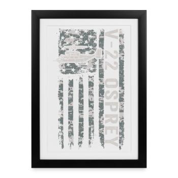 Hélicoptère militaire V-22 Osprey avec l’American - Affiche encadrée (27 × 37 cm) - noir - Devant