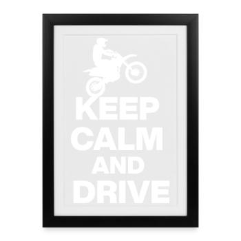 RESTE CALME ET CONDUIS ! MOTOCROSS BIKER FREEDOM blanc - Affiche encadrée (27 × 37 cm) - noir - Devant