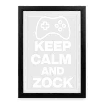 RESTEZ CALME ET JOUEZ ! CONSOLE GAMING GAMING PC blanc - Affiche encadrée (27 × 37 cm) - noir - Devant